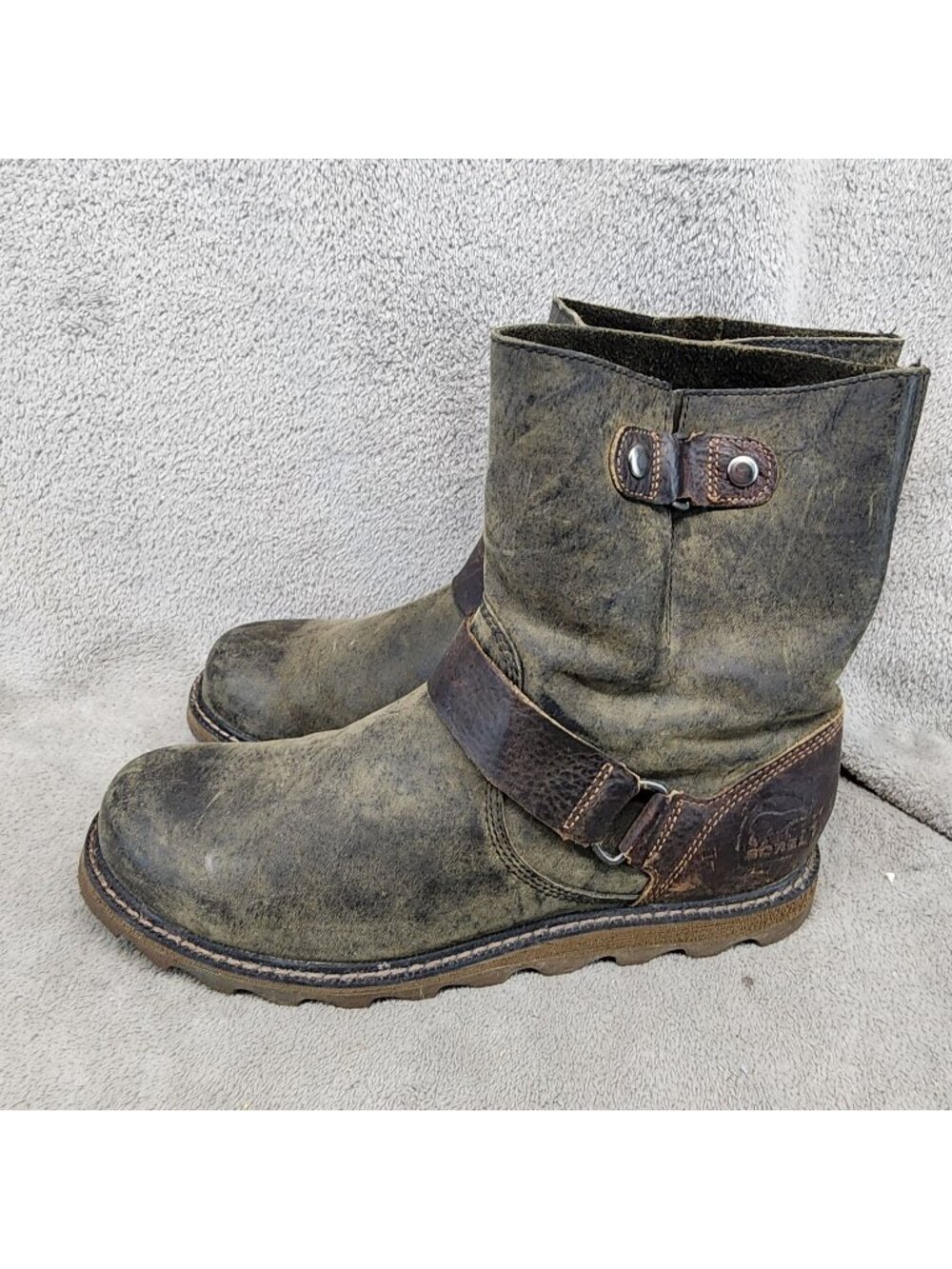 Sorel Shoes Womens Size 7.5 Brown & Olive Green Leather Scotia Mid Boots *Read*